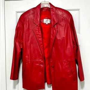 Red Leather Jacket single button front